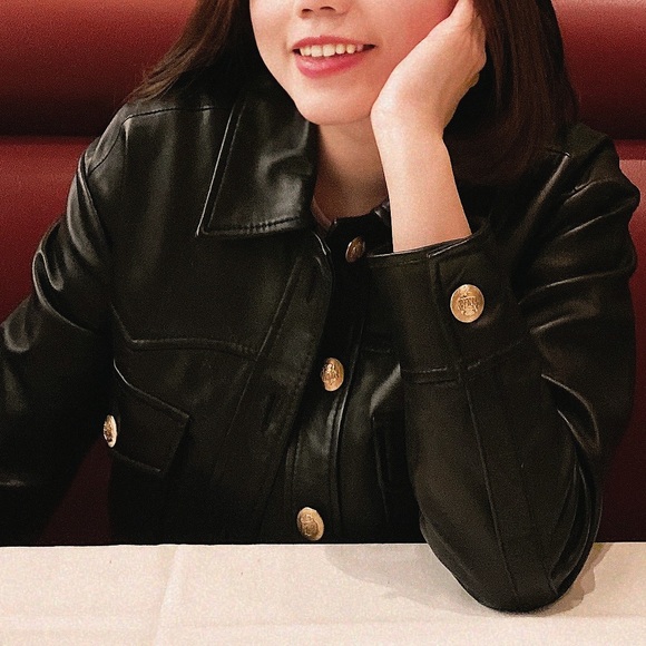 Maje 100% Lamb Leather Crop Jacket Size Small - Picture 7 of 8